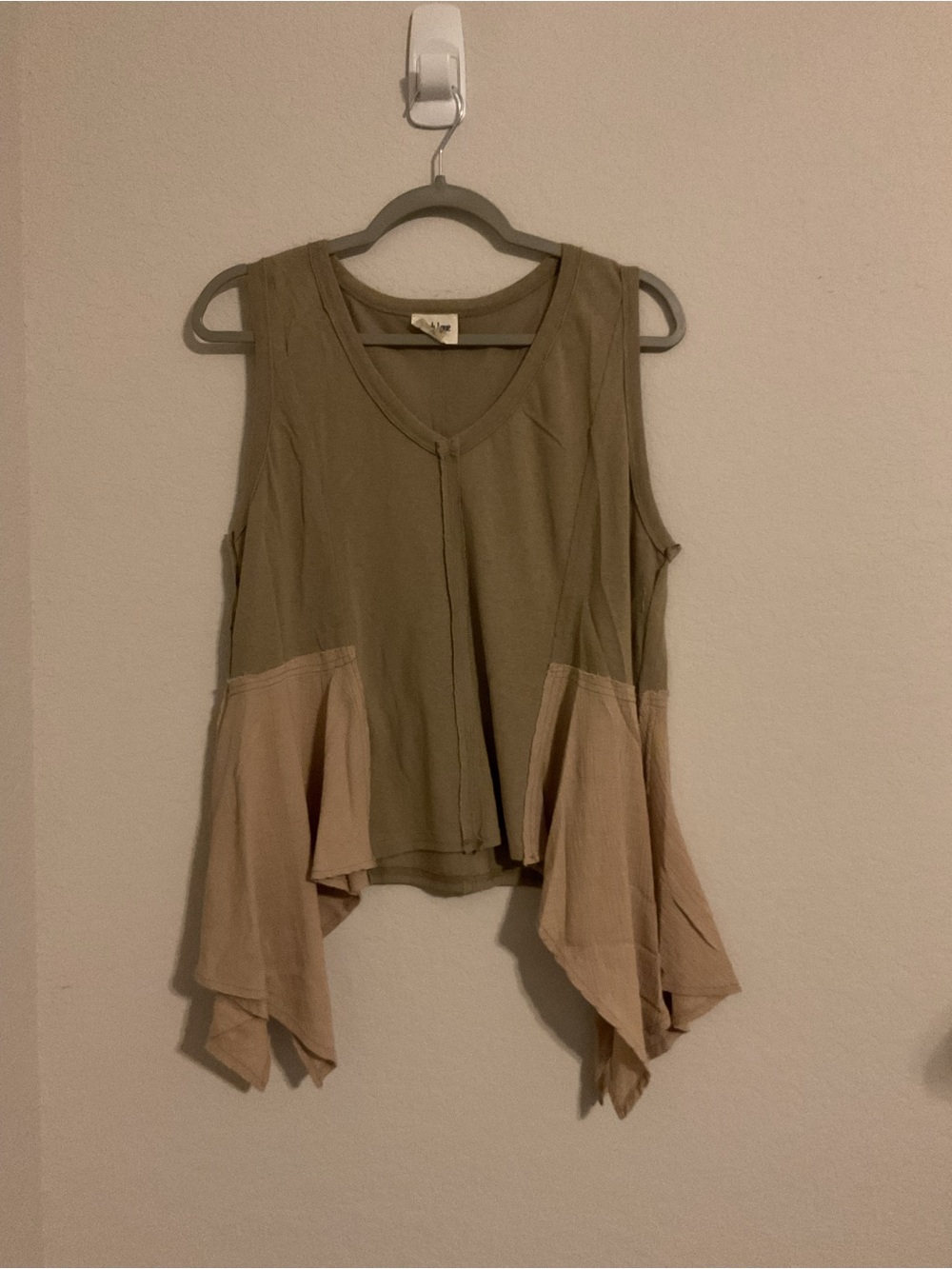 Peach Love California Olive and Beige Handkerchief Hem Tank